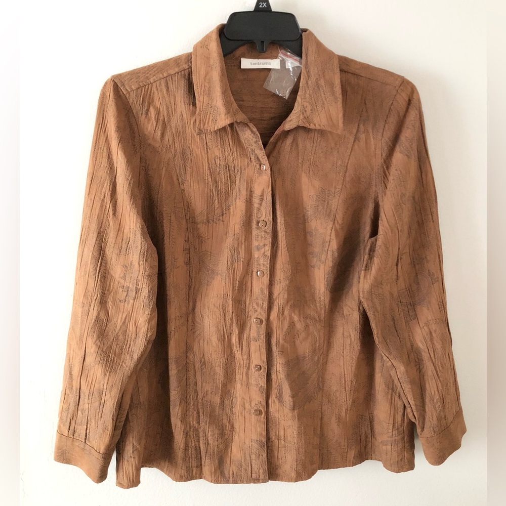 Tantrums Button-Front Long-Sleeve Shirt XL Western Paisley Fall Faux Suede